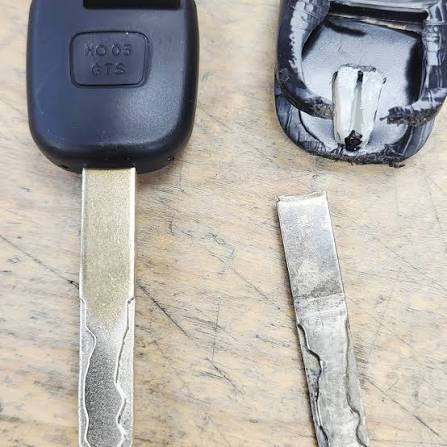 Snapped car key blade and damaged car key